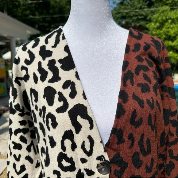 525 Womens Mixed Leopard Cardigan Sweater Size M - Picture 2 of 11